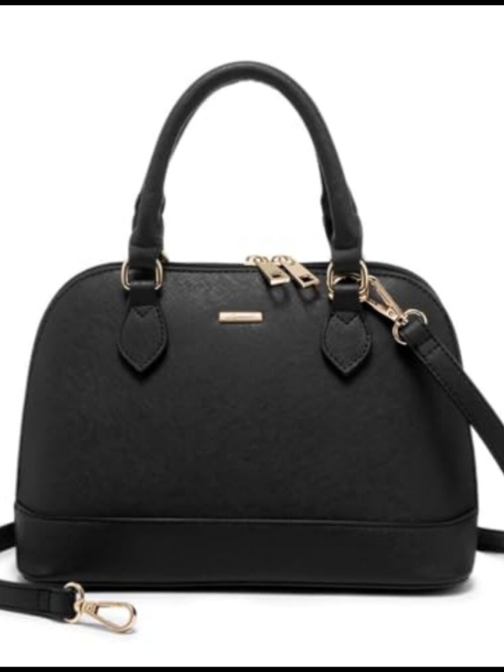 Faux Leather Crossbody Dome Satchel Double Zip Vegan Handbag